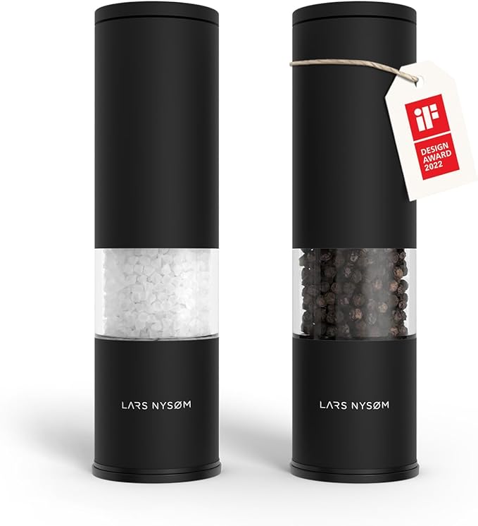 LARS NYSØM Salt and Pepper Grinder Set Manual, Stainless Steel Salt and Pepper Mills with Adjustable Ceramic Grinder I Design Spice Shakers (Carbon Black) by LN