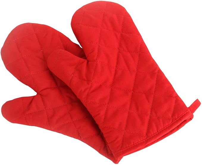 Oven Mitts, Premium Heat Resistant Kitchen Gloves Cotton & Polyester Quilted Oversized Mittens, 1 Pair Red