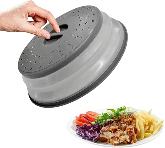 Dependable Industries' 2-in-1 Collapsible Microwave Splatter Guard Cover & Vegetable Washing Colander: The Ultimate Space-Saving Kitchen Essential (Gray)