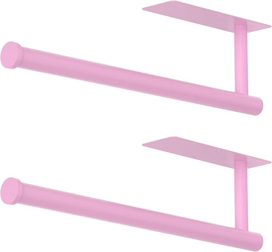 Paper Towel Holder Under Cabinet, Self-Adhesive,No Drilling, Stainless Steel, Wall-Mounted for Kitchen and Bathroom, Easy Install, Durable, Space-Saving, Ideal for Home, RV (Pink, 2 Pack) by CHIKESI