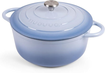 Nuovva Enamelled Cast Iron Dutch Oven Pot with Lid 6.4 Quart Non Stick Casserole Pot – Heavy Duty & Oven Safe up to 500° F for Bread Baking, Braising, Stews, Roasting – 28cm Costal Blue by Nuovva