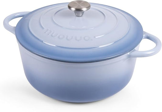 Nuovva Enamelled Cast Iron Dutch Oven Pot with Lid 6.4 Quart Non Stick Casserole Pot – Heavy Duty & Oven Safe up to 500° F for Bread Baking, Braising, Stews, Roasting – 28cm Costal Blue by Nuovva