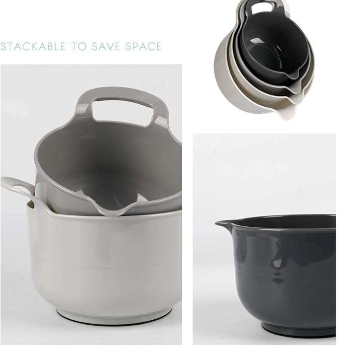 BoxedHome 4 Pack Nesting Mixing Bowl with Pour Spout and Handle, BPA free Microwave & Dishwasher Safe(Grey, 4 Pack with Handle) - Image 6
