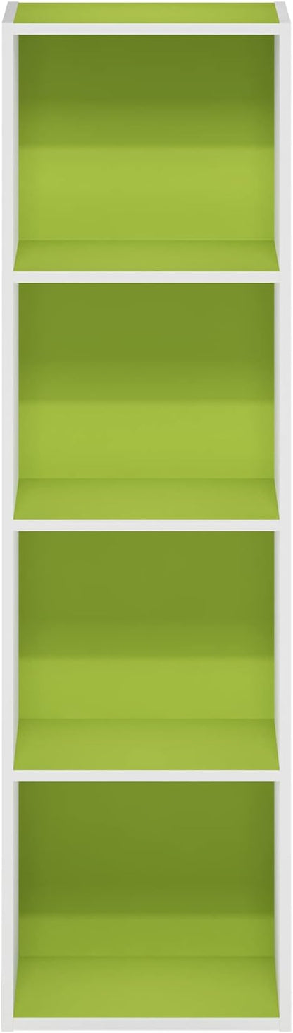 Furinno PASIR Book Shelf, 4-Tier Modern Bookshelf, Open Shelves Bookcase 9 x 12 x 42, Easy Assembly, for Living Room, Bedroom, Home Office, Green/White - Image 8