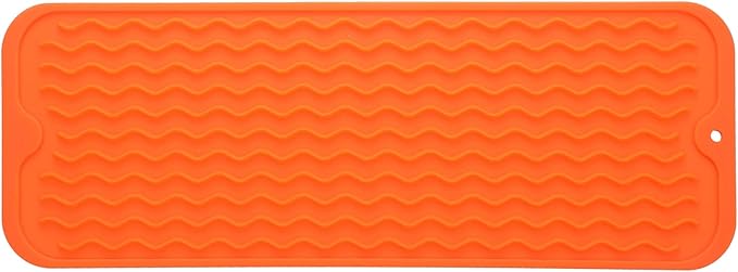 MicoYang Silicone Dish Drying Mat for Multiple Usage,Easy clean,Eco-friendly,Heat-resistant Silicone Mat for Kitchen Counter,Sink,Bar,Bottle,or Cup Orange M 17 inches x 6 inches by MicoYang