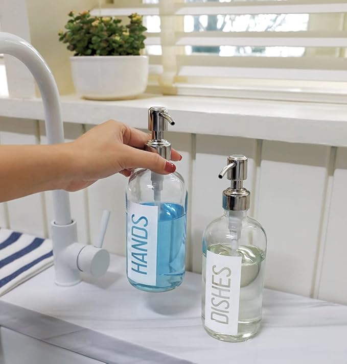 JASAI 2Pack 18OZ Glass Soap Dispenser with Rustproof 304 Stainless Steel Pump, Kitchen Soap Dispenser for Hands & Dishes (White) - Image 7