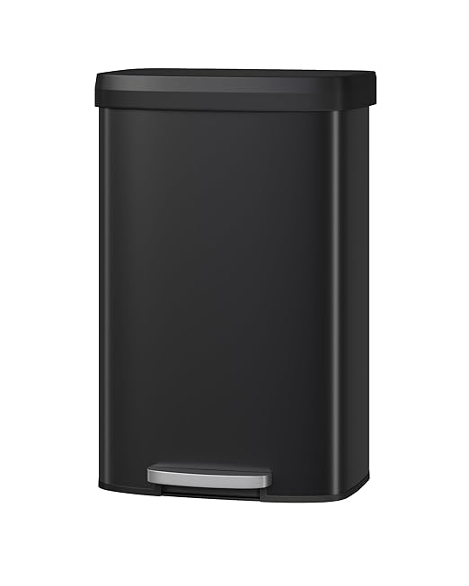 Garvee 21 gal / 80 L Metal Trash Can with Lid, Large Garbage Can for Kitchen, Rustproof Step-on Kitchen Metal Trash Bin with Liner Rim, Rear Handle, Soft Close Plastic Lid, Black by Garvee