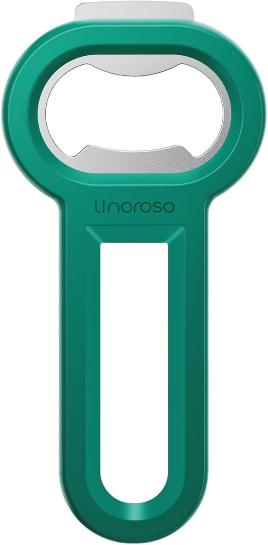 Linoroso Magnetic Bottle Opener Pop Can Opener for Refrigerator, Beer Bottle Opener and Soda Can Opener with Cap Catcher, Portable Beer Opener for Bartender, Home, Restaurant, Bar Tools, 1 Pack, Green