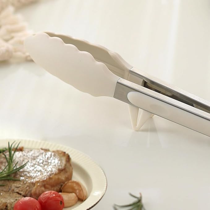 Kitchen Tongs, 9 Inch Tongs for Cooking with Silicone Tips, Food Grade Small Silicone Tongs, Mini Serving Tongs for Nonstick Pans, BBQ, Salad, Set of 3, White - Image 2