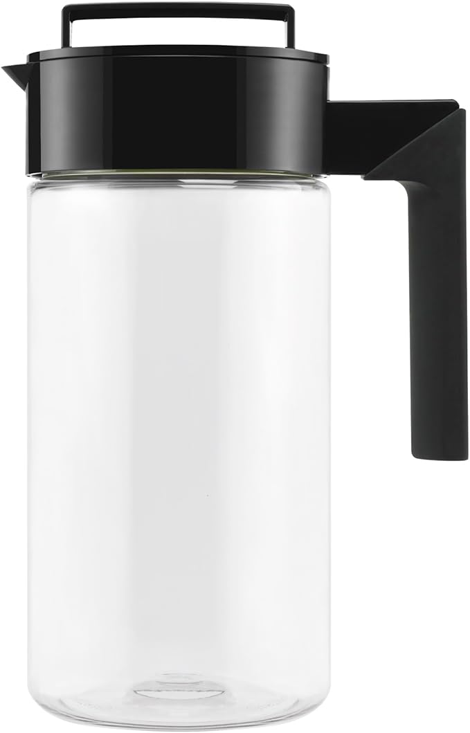 Takeya Airtight Pitcher - Durable BPA-Free Eastman Tritan Odor/Stain-Resistant Leakproof Lid for Iced Tea/Water Easy-Grip Silicone Handle Spill-Free Spout Fridge-Friendly Made in USA 1 Quart/Black by Takeya