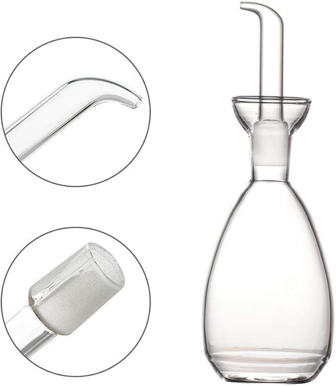 Affogato Glass Oil Bottle with Spout, Olive Oil Dispenser Vinegar Drizzler Pourer Stopper Pot, Soy Sauce Vinegar Cruet Non Drip Heat-Resistant for Cooking Kitchen Restaurant BBQ (8.5 oz)