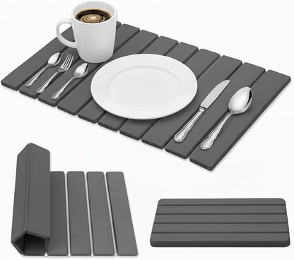 Large Stone Dish Drying Mat for Kitchen Counter, 2 PCS Quick Dry Diatomaceous Earth Dish Mat Set – Foldable Water Absorbing Kitchen Gadgets & Gifts, Home Essentials(Gray Ink 24"×16" & 8"x4") by SOKINCLR