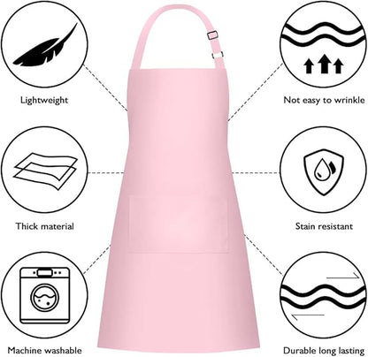 Jubatus 2 Pack 100% Cotton Aprons with 2 Pockets Cooking Chef Kitchen Adjustable Bib Apron for Women Men, Pink - Image 6