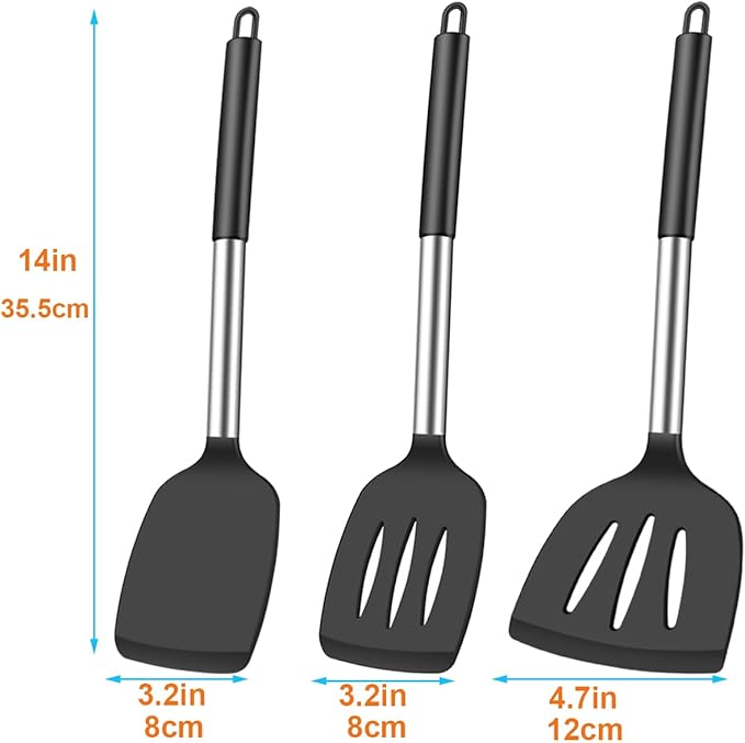 KLAQQED 3Pcs Silicone Spatula Set Heat Resistant Spatulas for Nonstick Cookware Fish Turner Plastic Spatulas Rubber Wok Spatula, Long Large Spatula Silicone Cooking Use Kitchen Utensils Set - Image 7
