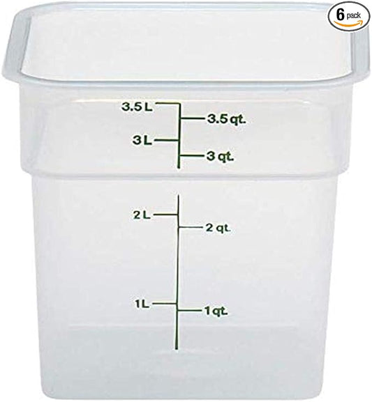 Cambro Food Storage Container (6 Pack) - Classic Series Square - 4 QT (Quart) - Commercial Grade for Food Prep (Translucent) by CambroManufacturing