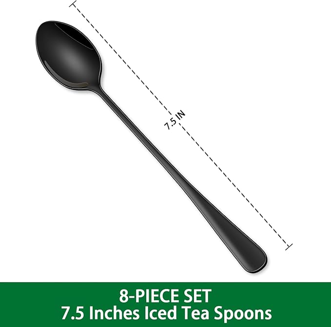 7.5 Inches Black Coffee Stirring Spoons Set,Set Of 8 Stanless Steel Iced Teaspoons,Long Handle Mixing Spoons For Cocktail And Sundae,Long Ice Cream Spoons - Image 2