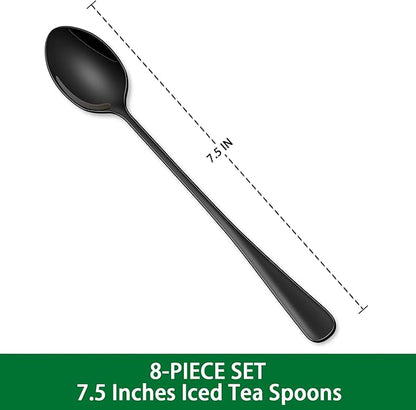 7.5 Inches Black Coffee Stirring Spoons Set,Set Of 8 Stanless Steel Iced Teaspoons,Long Handle Mixing Spoons For Cocktail And Sundae,Long Ice Cream Spoons - Image 2