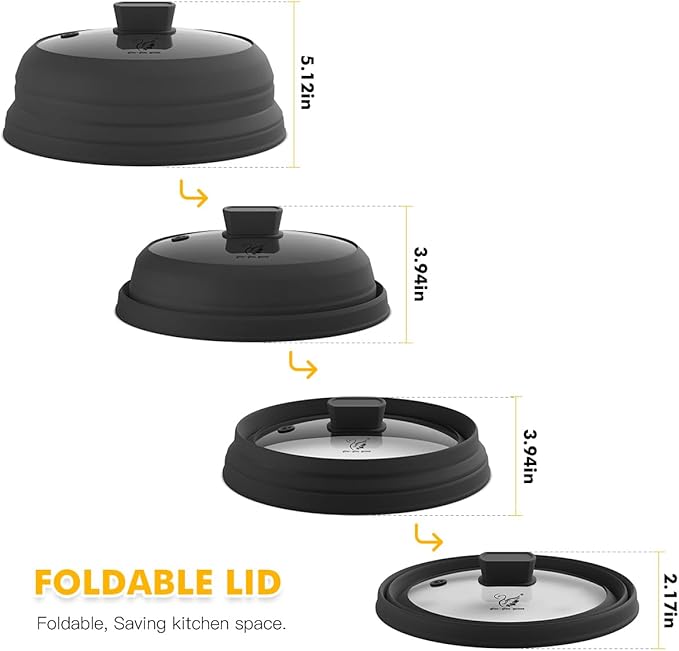 Microwave Splatter Cover Glass Splatter Guard Lid with Collapsible Silicone for Food Pot Plate Cover 11.8 inch Black - Image 4