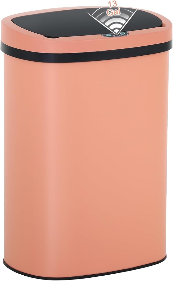 Bigacc 13 Gallon Stainless Steel Trash Can Automatic Trash Can Garbage Can Bathroom Garbage Can with Lid for Kitchen Living Room Office Bathroom, Electronic Motion Sensor Automatic, Pink by Bigacc