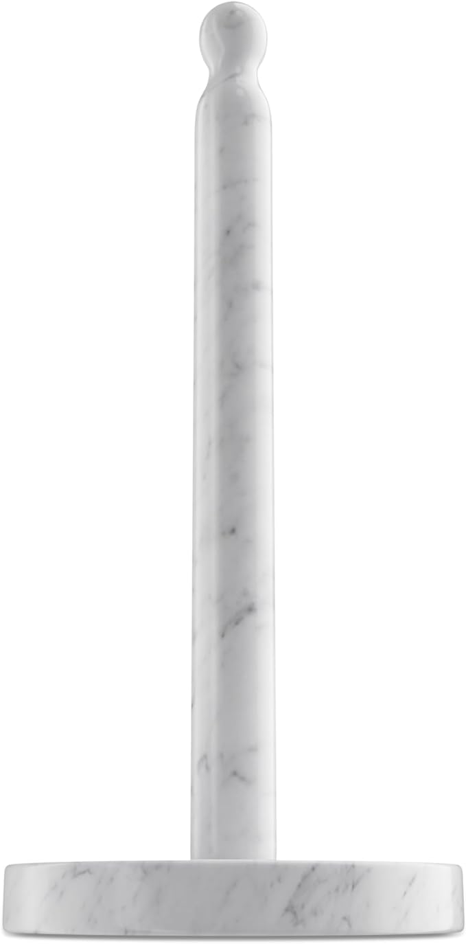 Koville Carrara Marble Paper Towel Holder Countertop, 6“ Genuine Stone Paper Towel Holder Stand for Kitchen Storage, for Standard or Jumbo-Sized Rolls by Koville