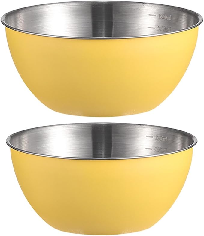 Stainless Steel Salad Bowls Set of 2 Mixing Bowl with Measurement Markings Snacks Bowls, 1.70 Quart Serving Bowls for Mixing, Cooking, Baking, Prepping and Home Kitchen Food Storage Bowls