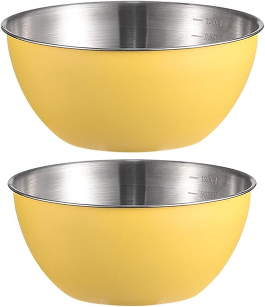 Stainless Steel Salad Bowls Set of 2, 1.27 Quart Mixing Bowls with Measurement Markings for Mixing, Cooking, Baking, Prepping and Food Storage