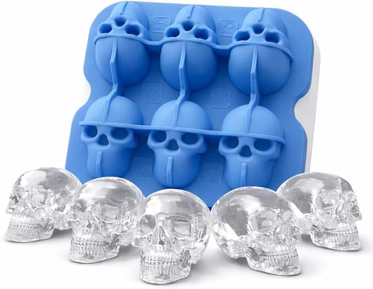 Skull Ice Cube Mold, 6-Cavity Silicone Ice Tray for Whiskey, Cocktails, and Beverages, Food-Grade Flexible Ice Maker for Halloween & Party Drinks, Easy Release & Dishwasher Safe (Blue)