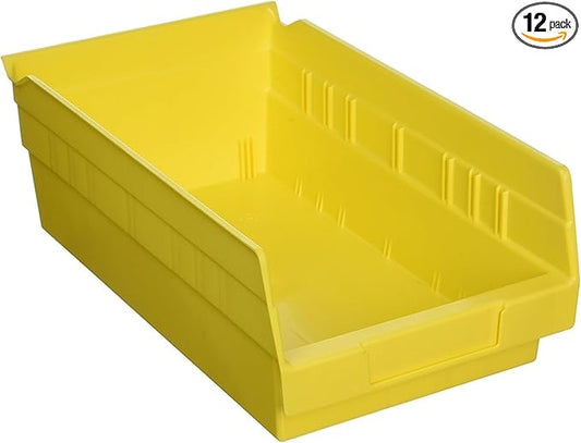 Akro-Mils 30130 Plastic Shelf Bins, Heavy Duty Storage Bins for Garage, Closet, and Drawer Organization, 12" x 6-1/2" x 4", Yellow, 12-Pack by Akro-Mils