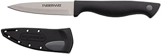 Farberware Edgekeeper 3.5-Inch Paring Knife with Self-Sharpening Blade Cover, High Carbon-Stainless Steel Kitchen Knife with Ergonomic Handle, Razor-Sharp Knife, Black by Farberware