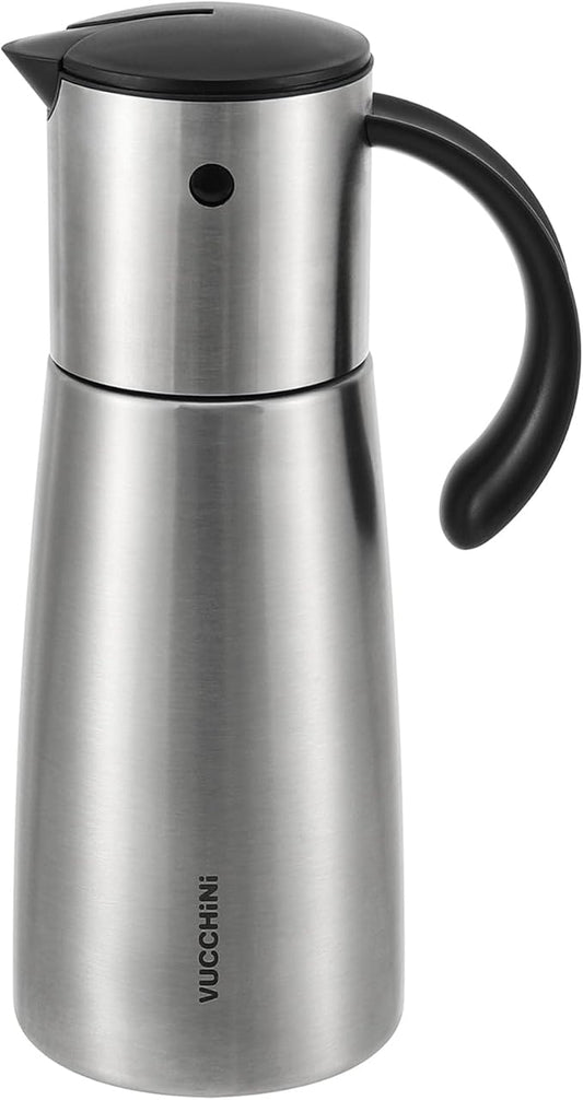 Vucchini Oil Dispenser Bottle Stainless Steel-Auto Flip Kitchen Oil and Vinegar Dispenser Set With Automatic Cap and Stopper - 12.8 oz Non-drip Spout Cruet Bottle by Vucchini