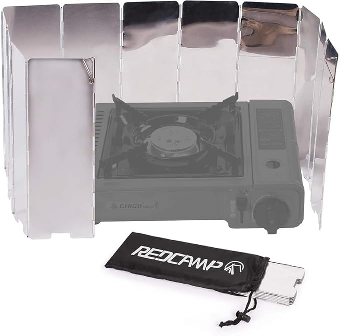 REDCAMP Folding Outdoor Stove Windscreen, Lightweight Butane Burner Windshield,12 Plates Aluminum Camping Stove Windshield with Carrying bag, Silver