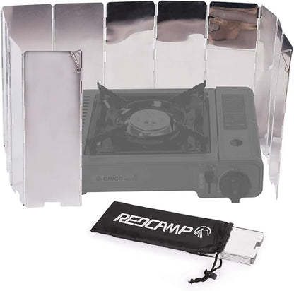 REDCAMP Folding Outdoor Stove Windscreen, Lightweight Butane Burner Windshield,12 Plates Aluminum Camping Stove Windshield with Carrying bag, Silver