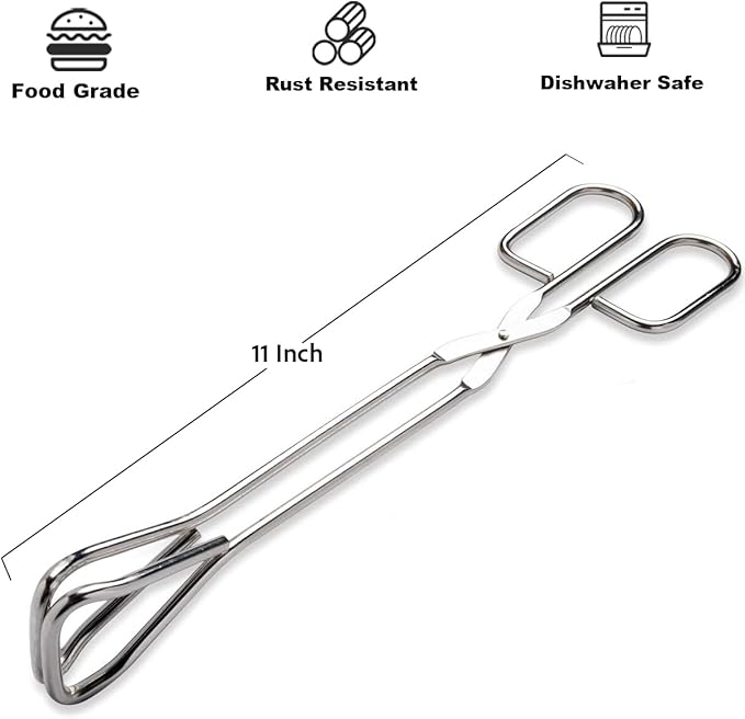 Hiash 11" Heavy Duty Stainless Steel Kitchen Scissor Tongs with Comfortable Ergonomic Grip, Heat Resistant tongs for Cooking & BBQ - Image 2