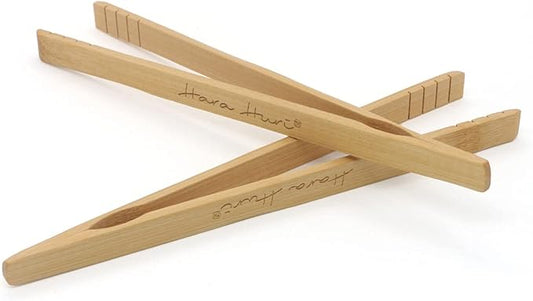 Bamboo Toaster Tongs - Set of 2 Reusable Heat Resistant Wooden Toast Tongs - 8 Inches Long Natural Toaster Tong Bamboo - Useful Kitchen Utensil for Serving Pickle Muffin Bread Tong - HaraHuri