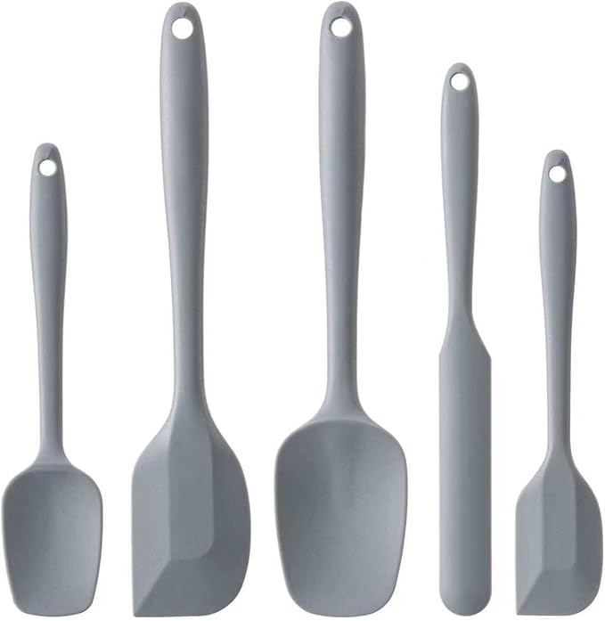 Silicone Spatula Set, 5 Piece Food Grade Rubber Spatulas for Baking, Cooking, and Mixing High Heat Resistant Non Stick Dishwasher Safe BPA-Free (Grey) by Hoewina