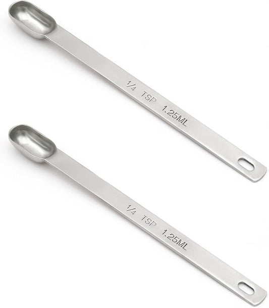 2PCS 1/4tsp (1.25ml) Single Measuring Spoon, Stainless Steel Long Handle Individual Teaspoons Only by BERYLER