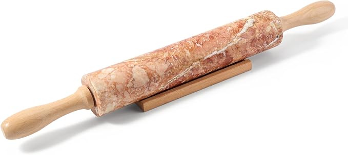 Koville Marble Rolling Pin, Non-Stick Polished Dough Roller, Pasta, Dumpling, Ravioli, Fondant,Pie Crust, Kitchen Baking Pastry Tools Red Marble by Koville