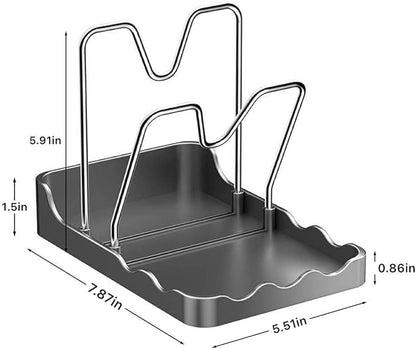 Pot lid Holder And Spoon Rest, 2 Layers Lid And Spoon Rest Pot Lid Organizer With Drip Tray, Multifunctional Utensils Pan Pot Cover Lid Rack Shelf for Pot Lids, Spatulas, Spoons (Black)