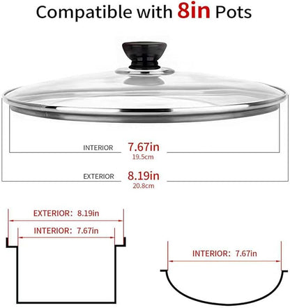 8 Inch Pan Lid, 8'' Frying Pan Lid, Tempered Glass Cast Iron Lids for Skillets, Fry Pan, Wok Pot (8 inch)