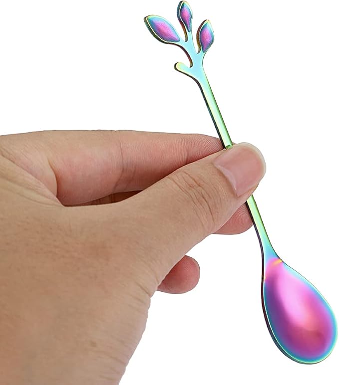 AnSaw Elegant Rainbow Leaf Coffee Spoons - 10-Piece, 4.7" Mini Stainless Steel Espresso & Dessert Tea Spoons, Perfect for Demitasse & Small Servings - Image 5