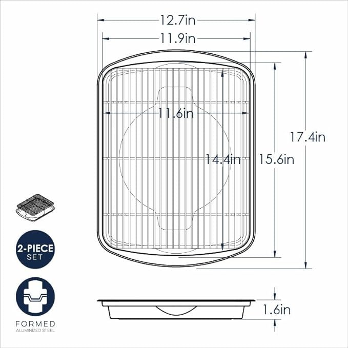 Nordic Ware Oven Crisp Baking Tray 2pc Set Includes Pan and Rack; Natural Aluminum For Air Frying, Crisping, Broiling, Baking; Cooking Surface 17 x 12 Inches - Image 6