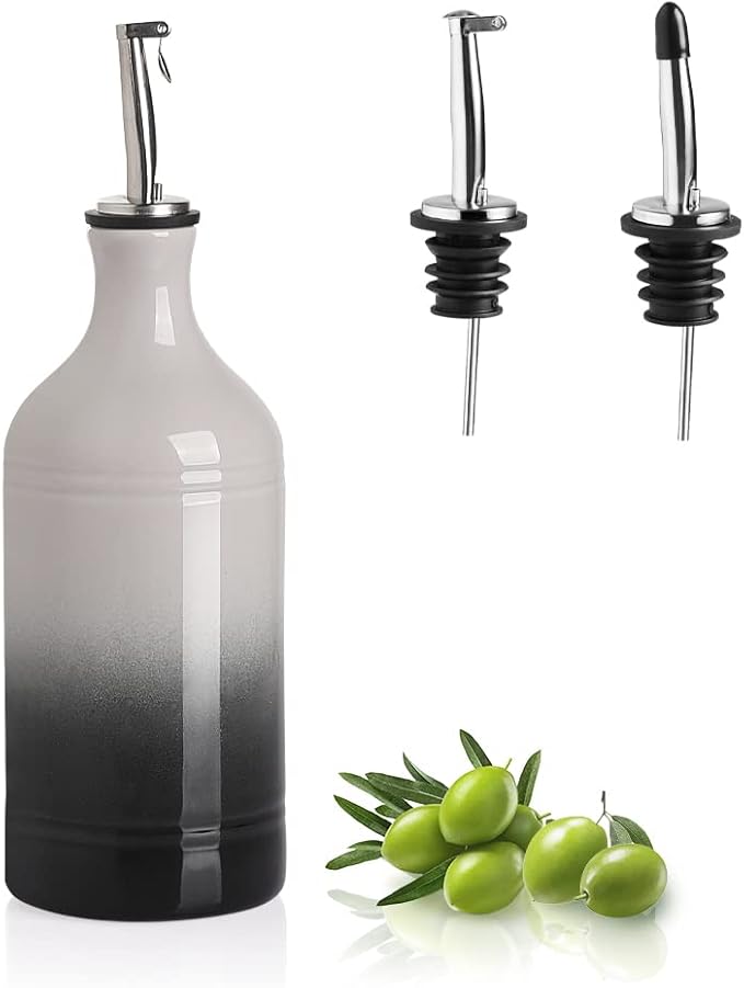 Sweejar Ceramic Olive Oil Dispenser Bottle, Opaque Oil Cruet Protects to Reduce Oxidation, Suitable for Storage Vinegar, Coffee Syrups & Other Liquids, Pack of 1, 15.5 Fl Oz(Gradient Gray) by Sweejarco1949