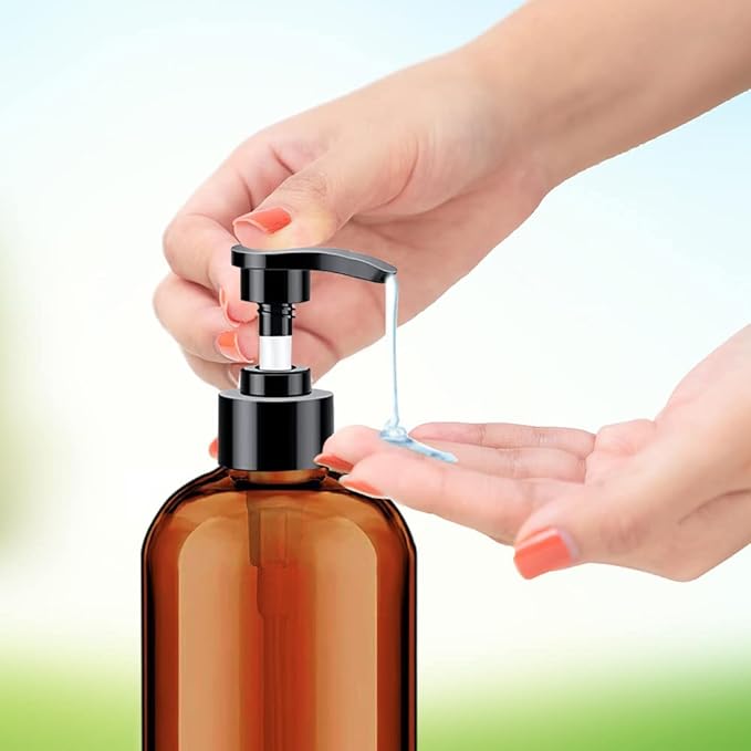 Soap Dispenser with Rust Proof Pump, Waterproof Labels (2 Pack,16 Oz) Bathroom, Plastic Hand Dish Soap Dispenser for Kitchen, Premium Thick Soap Pump Bottles (Amber) - Image 2