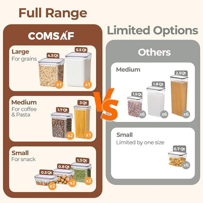 ComSaf Airtight Food Storage Containers with Lids, 11 Pcs Canisters Sets for the Kitchen, Plastic Pantry Organizers and Storage for Cereal, Flour, Sugar,Kitchen Storage Containers Include Labels - Image 3