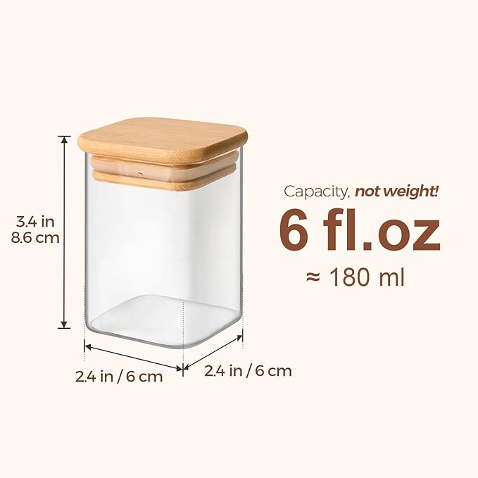 ComSaf 16Pcs Spice Jars with Labels, Glass Jar with Bamboo Lid, 6oz Airtight Square Containers with Black Lables, Empty Seasoning Jars for Spice, Salt, Pepper, Sugar - Image 3