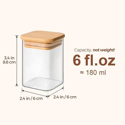 ComSaf 16Pcs Spice Jars with Labels, Glass Jar with Bamboo Lid, 6oz Airtight Square Containers with Black Lables, Empty Seasoning Jars for Spice, Salt, Pepper, Sugar - Image 3