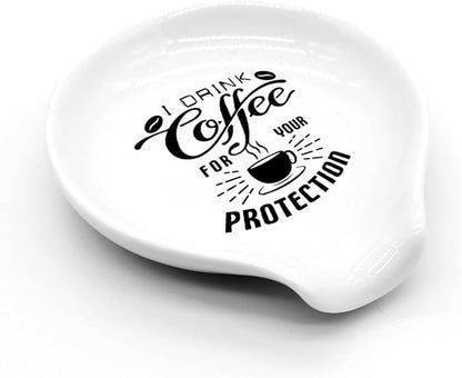 Funny Coffee Spoon Holder-Coffee Spoon Rest-Cafe Bar Station Accessories-I Drink Coffee For Your Protection Sign