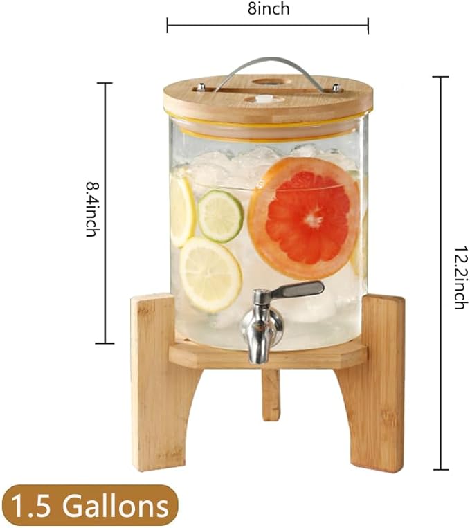 Beverage Dispenser, 1.5 Gallon Glass Drink Dispenser with Stand, Glass water dispenser with Spigot, Large Drink Dispensers for Parties,Bars,Restaurants, 5L - Image 3