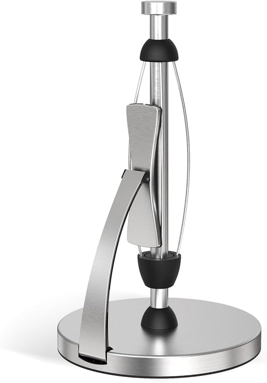 VEHHE Paper Towel Holder Countertop, Paper Towel Holder with Spring Activated Arm and Damping Effect, Simply Tear Paper Towel Stand for Bathroom and Kitchen (Silver) by VEHHE