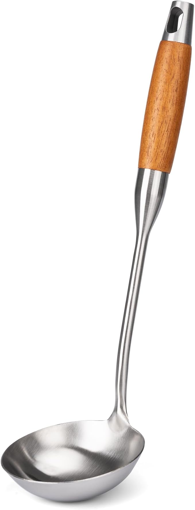 FJNATINH Soup Ladle, Stainless Steel Ladle with Heat Resistant Wooden Handle, Food Grade Metal Cooking Soup Spoon Kitchen Tools, Easy to Clean by HOMEKITCHENTOOL